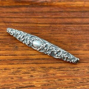 Old Sterling Silver Repousse Bar Pin w/ Antique Catch